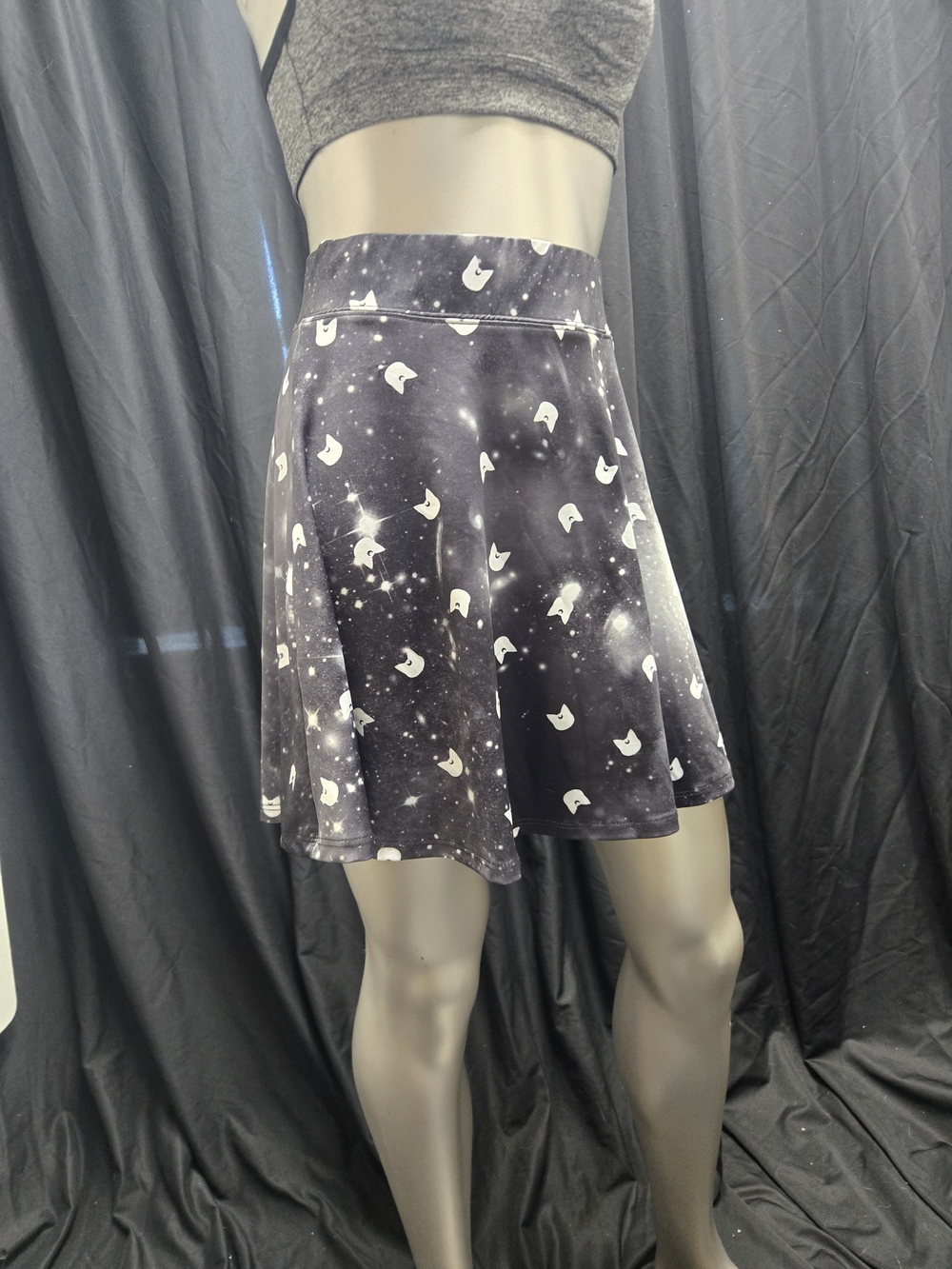 Black Galaxy Print Skater Skirt with White Sailormoon Motifs